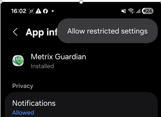 Allow restricted settings