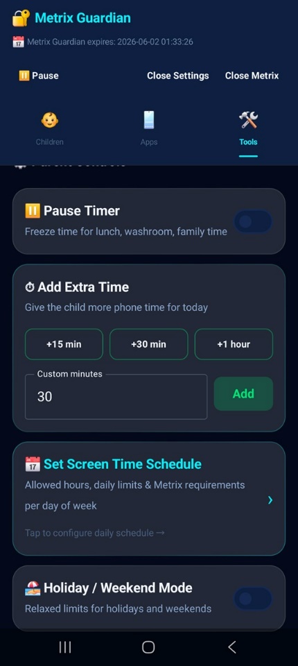 Parent dashboard tools
